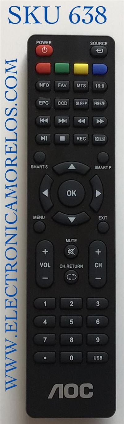 CONTROL REMOTO PARA TV AOC   / NUMERO DE PARTE JX8092B / MODELO LE37W234D